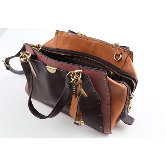 Coach Dreamer Satchel 35605 Oxblood Colorblock Rivet Leather Shoulder Bag Purse - Picture 14 of 16